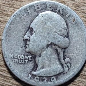 1939 Washington Silver Quarter + 1939 Mercury Silver Dime (2 Coins)